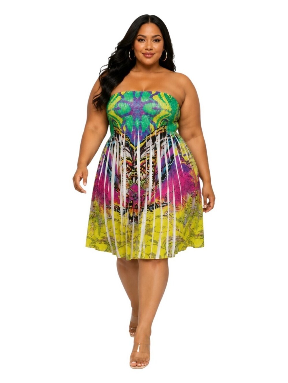 NWT Plus Size Strapless Smocked Printed Midi Dress – Size 18.